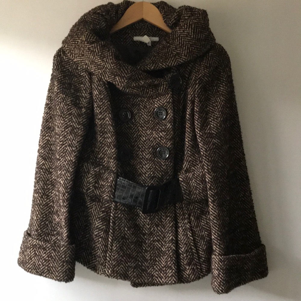 Zara herringbone coat w/ oversized collar